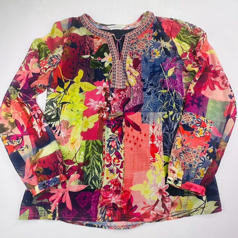 Christopher & Banks‎ Top Small Beautiful Artsy Floral Popover Peasant Shirt